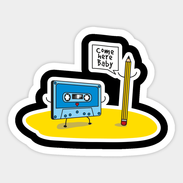 Come Here Baby Funny Cartoon Cassette Tape Loves Pencil Sticker by udesign